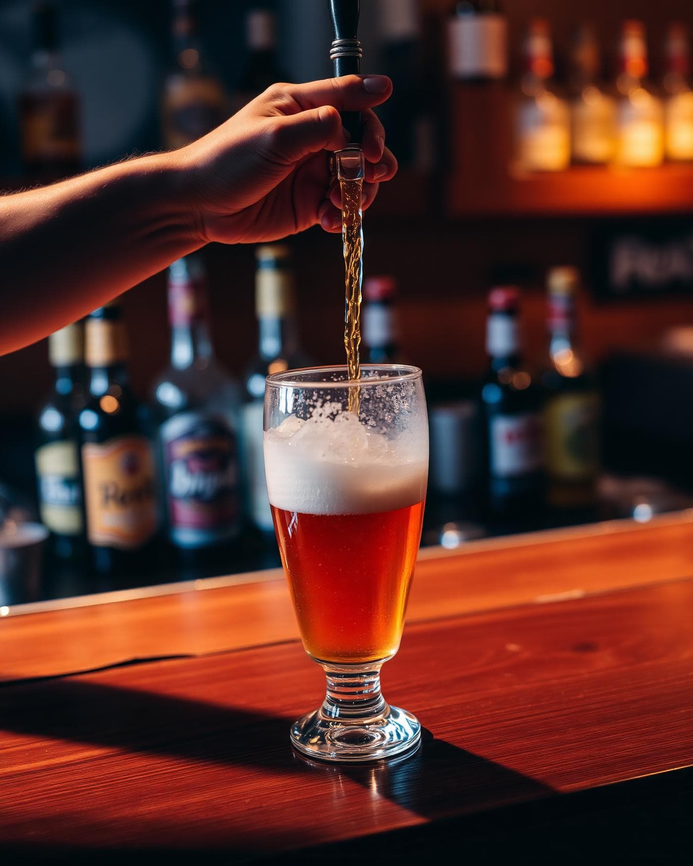 Beer being poured into a glass at the bar