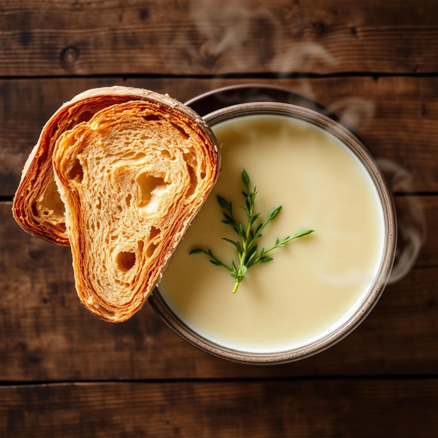 A bowl of homemade soup with fresh bread